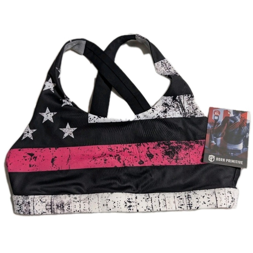 Born Primitive Black White and Pink Flag Print Sports Bra